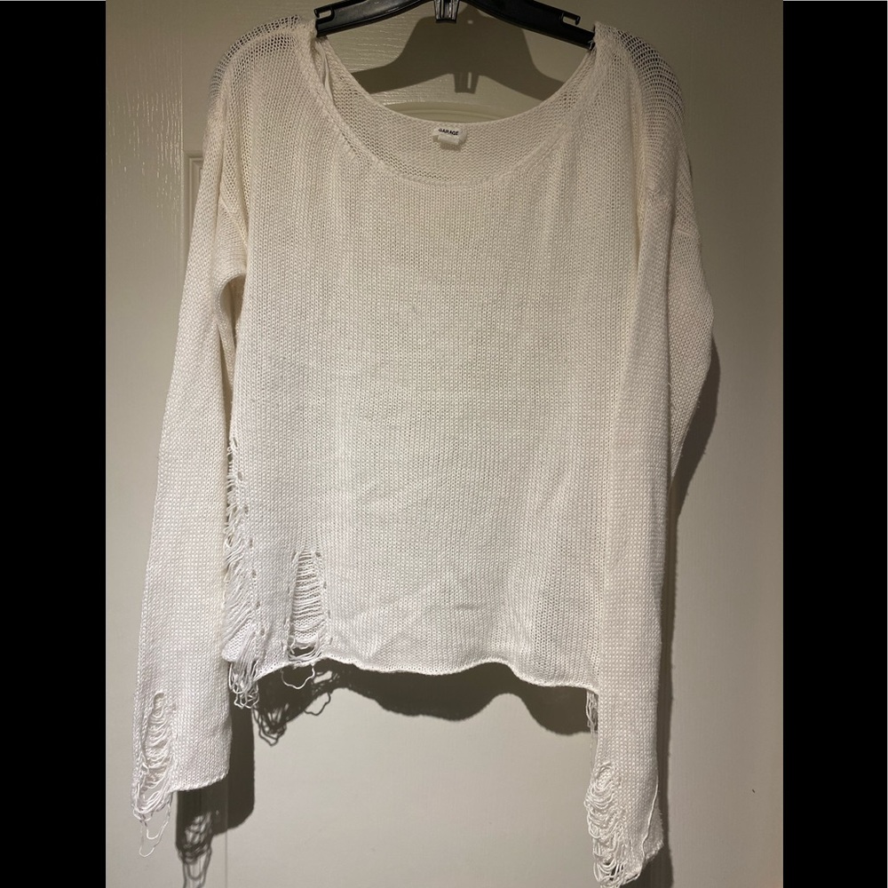🪴Garage - Distressed White Crop Sweater